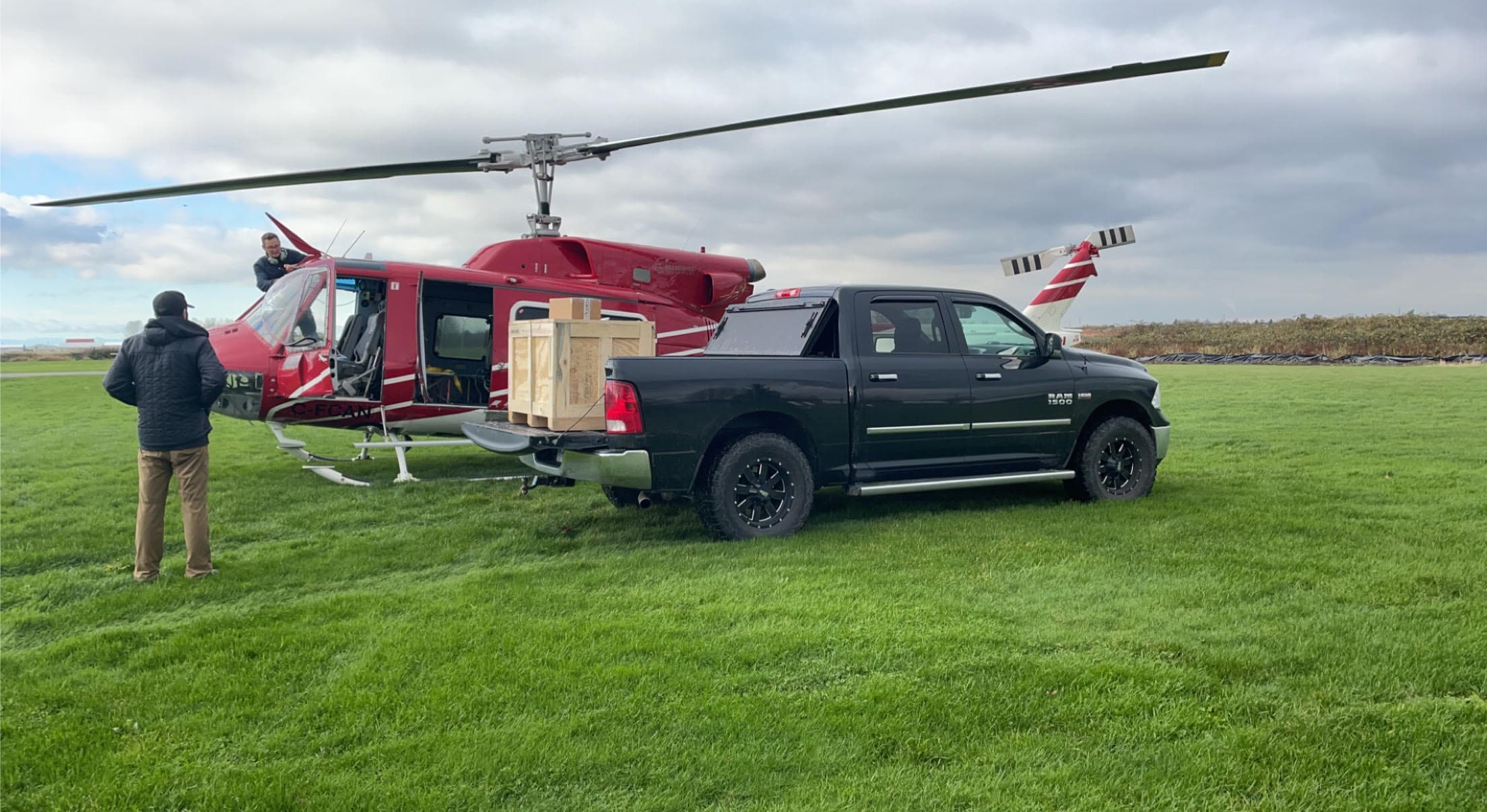 Loading parts into a Bell helicopter for an AOG response